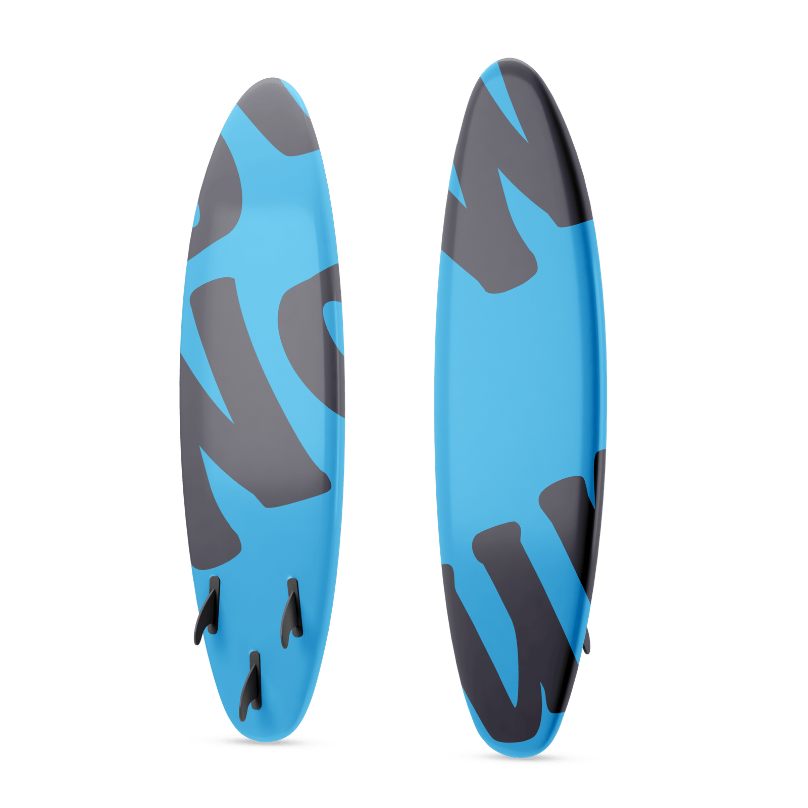 Blue beach surfboard with black strokes